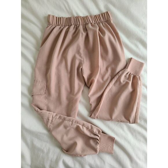 Zara Cargo Pants Women's XS Pink Elastic Waist Button Closure 100% Polyester - Picture 4 of 5